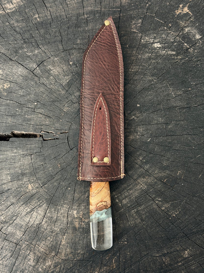 8" Santoku Ladder Integral Damascus Knife 240 Layers, Hybrid Amboyna Burl, CS1095 15n20 - 200mm