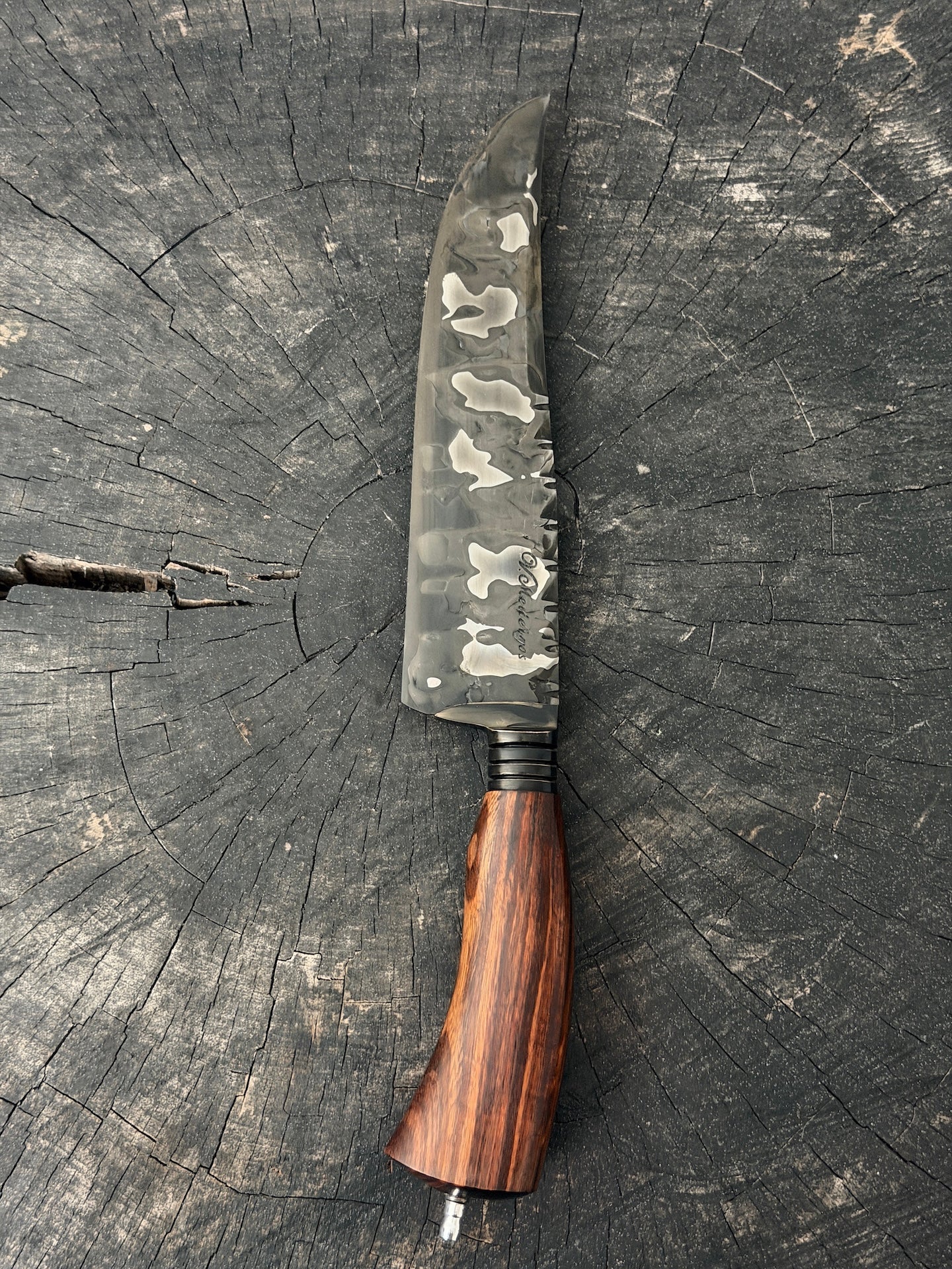 8" Artisan Carving Damascus Knife 300 Layers, Motorcycle Chain, Jacaranda Hardwood, HCS SAE 8620 4140 - 205mm