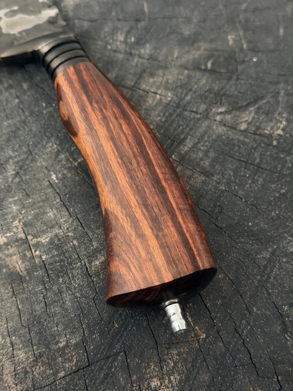 8" Artisan Carving Damascus Knife 300 Layers, Motorcycle Chain, Jacaranda Hardwood, HCS SAE 8620 4140 - 205mm