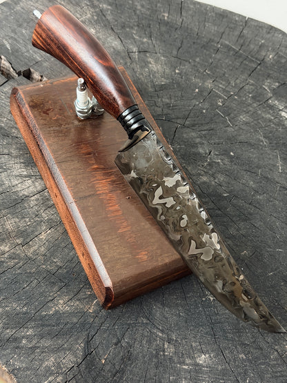 8" Artisan Carving Damascus Knife 300 Layers, Motorcycle Chain, Jacaranda Hardwood, HCS SAE 8620 4140 - 205mm