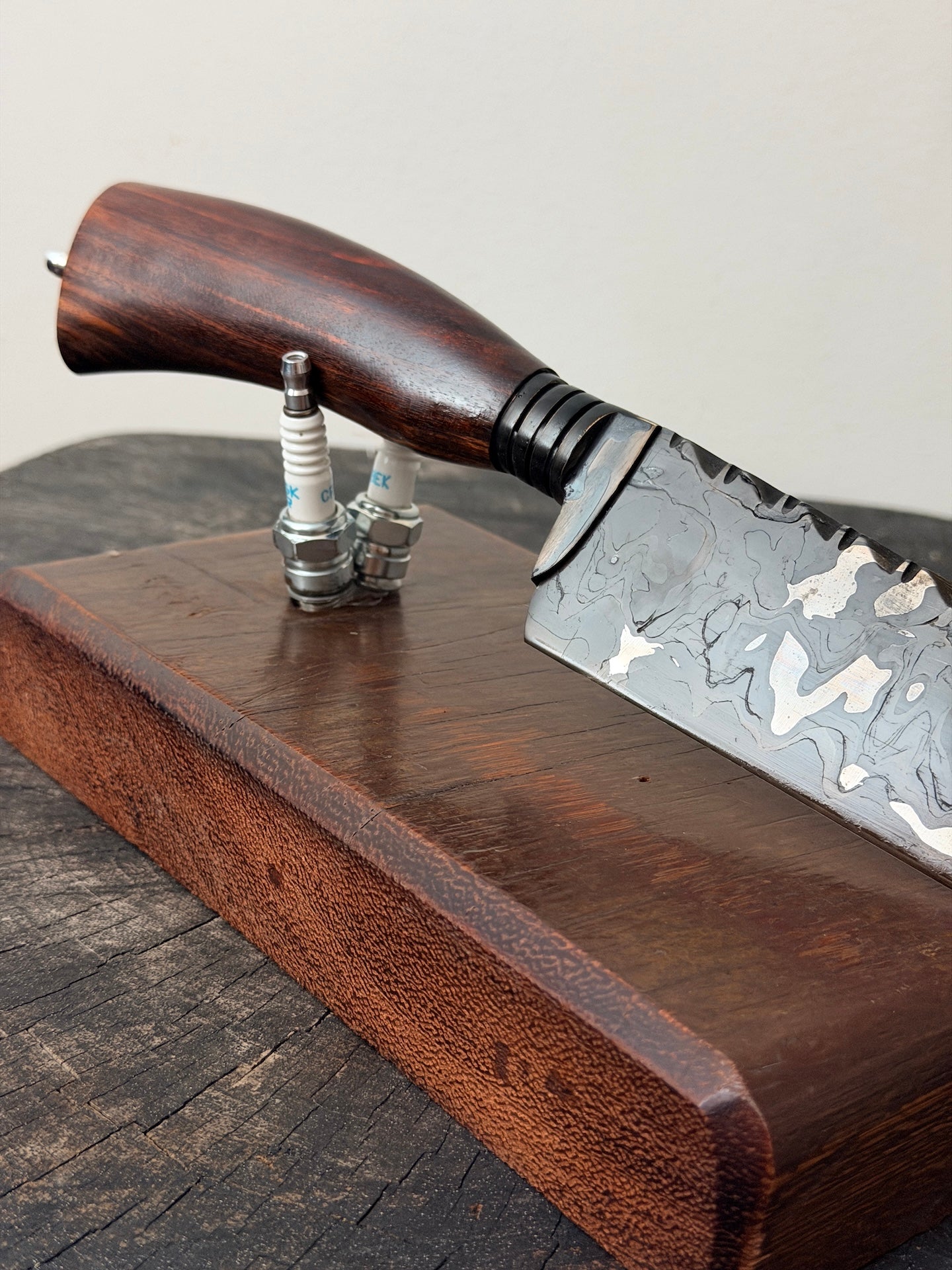 8" Artisan Carving Damascus Knife 300 Layers, Motorcycle Chain, Jacaranda Hardwood, HCS SAE 8620 4140 - 205mm