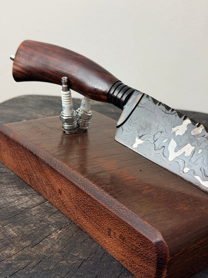 8" Artisan Carving Damascus Knife 300 Layers, Motorcycle Chain, Jacaranda Hardwood, HCS SAE 8620 4140 - 205mm