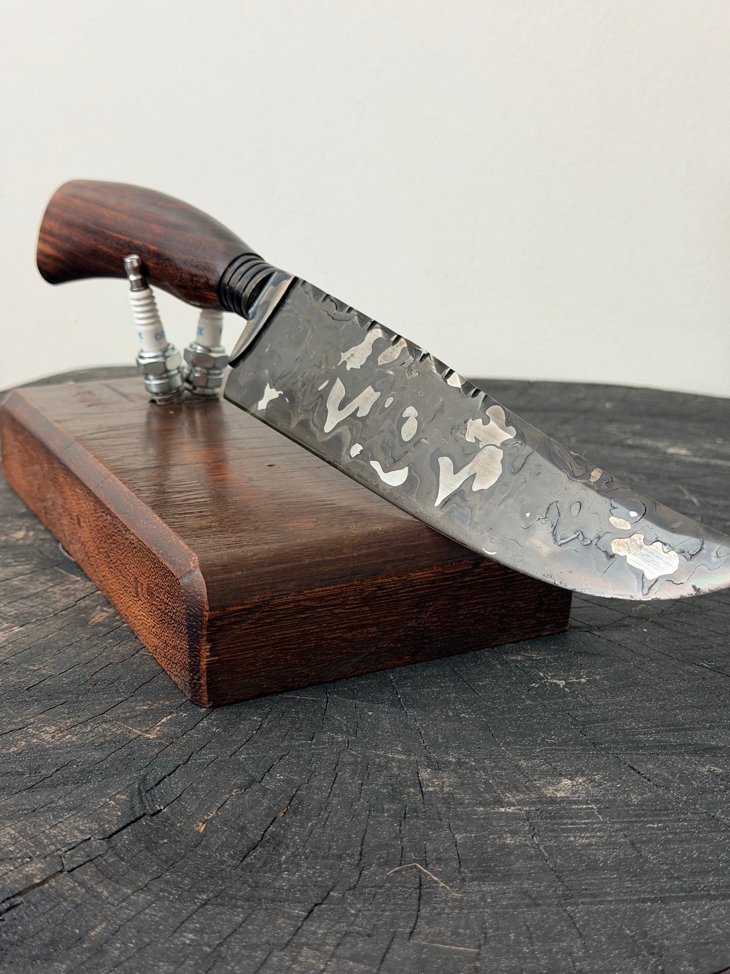 8" Artisan Carving Damascus Knife 300 Layers, Motorcycle Chain, Jacaranda Hardwood, HCS SAE 8620 4140 - 205mm