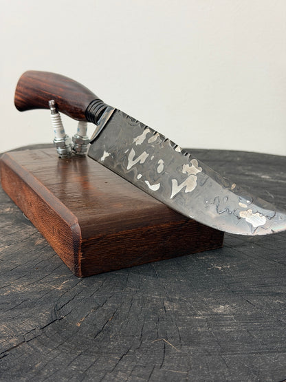 8" Artisan Carving Damascus Knife 300 Layers, Motorcycle Chain, Jacaranda Hardwood, HCS SAE 8620 4140 - 205mm