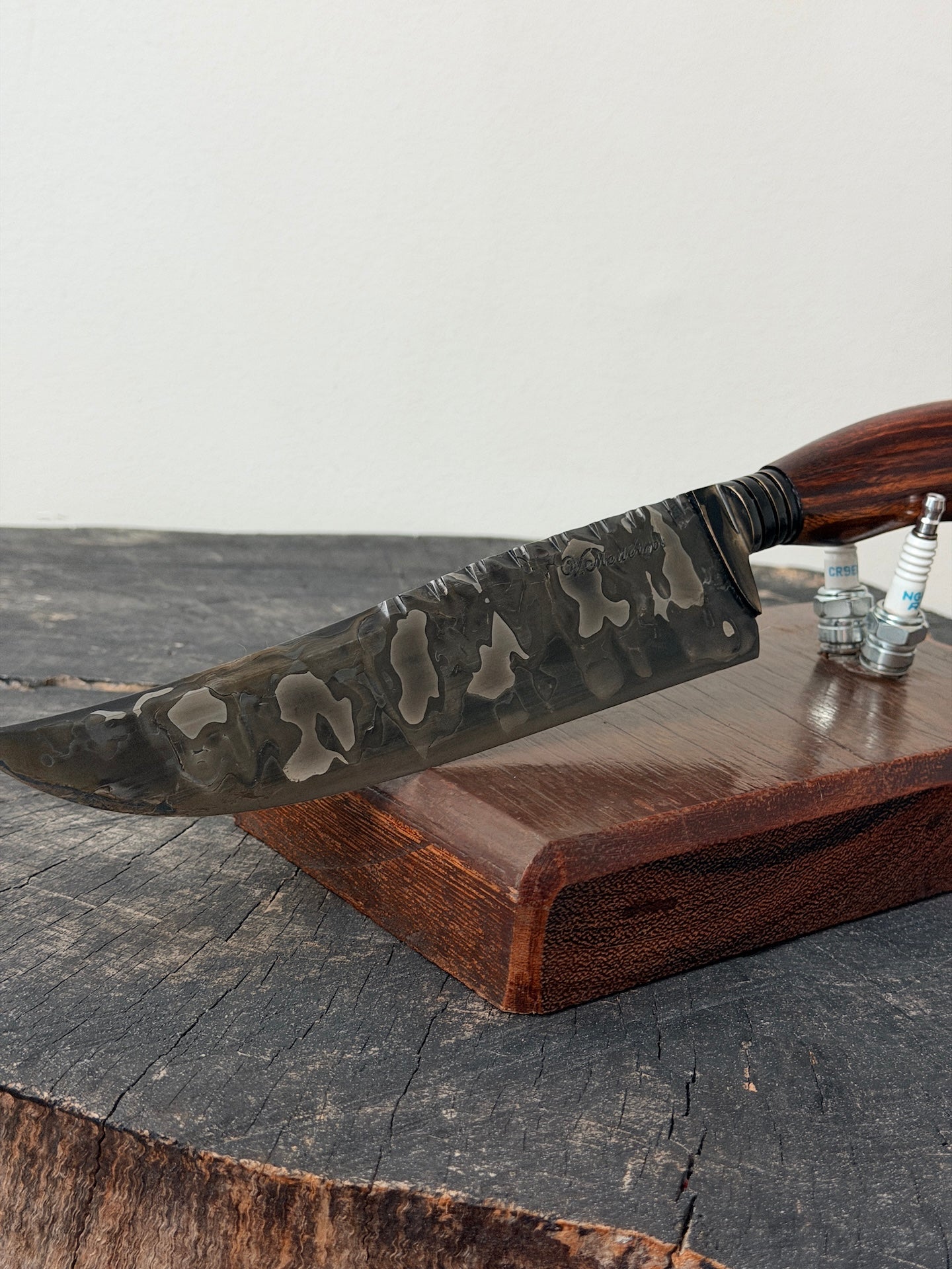 8" Artisan Carving Damascus Knife 300 Layers, Motorcycle Chain, Jacaranda Hardwood, HCS SAE 8620 4140 - 205mm