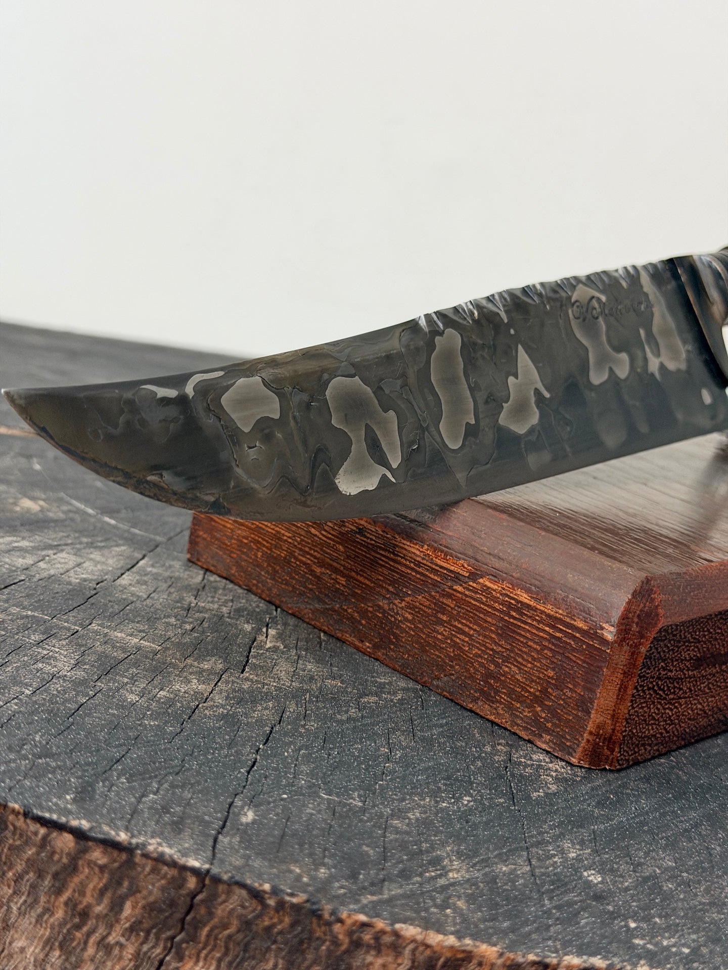 8" Artisan Carving Damascus Knife 300 Layers, Motorcycle Chain, Jacaranda Hardwood, HCS SAE 8620 4140 - 205mm