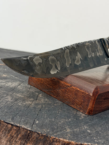 8" Artisan Carving Damascus Knife 300 Layers, Motorcycle Chain, Jacaranda Hardwood, HCS SAE 8620 4140 - 205mm
