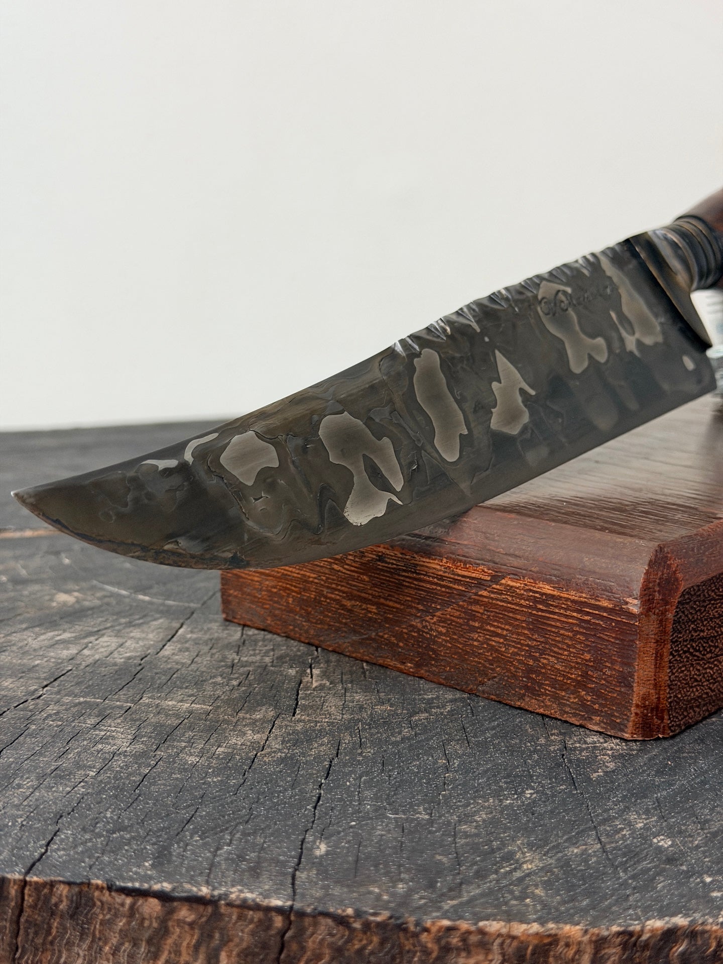 8" Artisan Carving Damascus Knife 300 Layers, Motorcycle Chain, Jacaranda Hardwood, HCS SAE 8620 4140 - 205mm