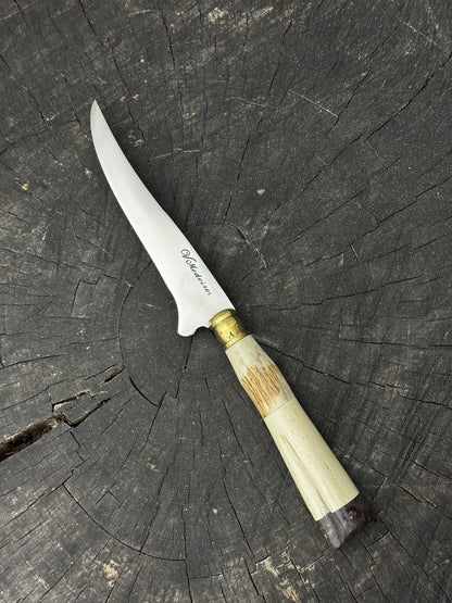 5" Boning Knife, Ostrich Bone &amp; Deer Antler, SS440 - 130mm