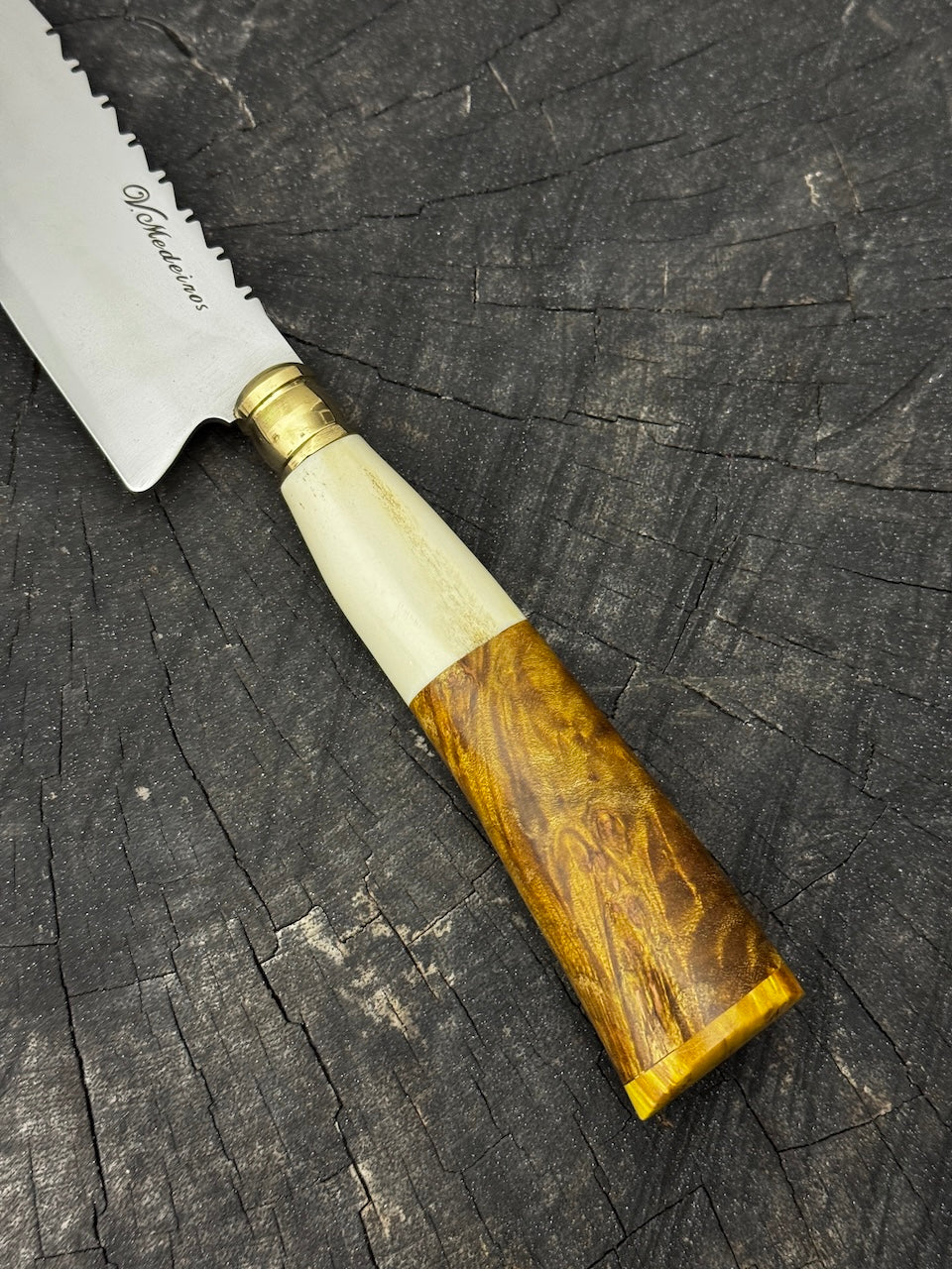 8" Chef Knife, Ostrich Bone &amp; Curly Maple, SS440 - 200mm
