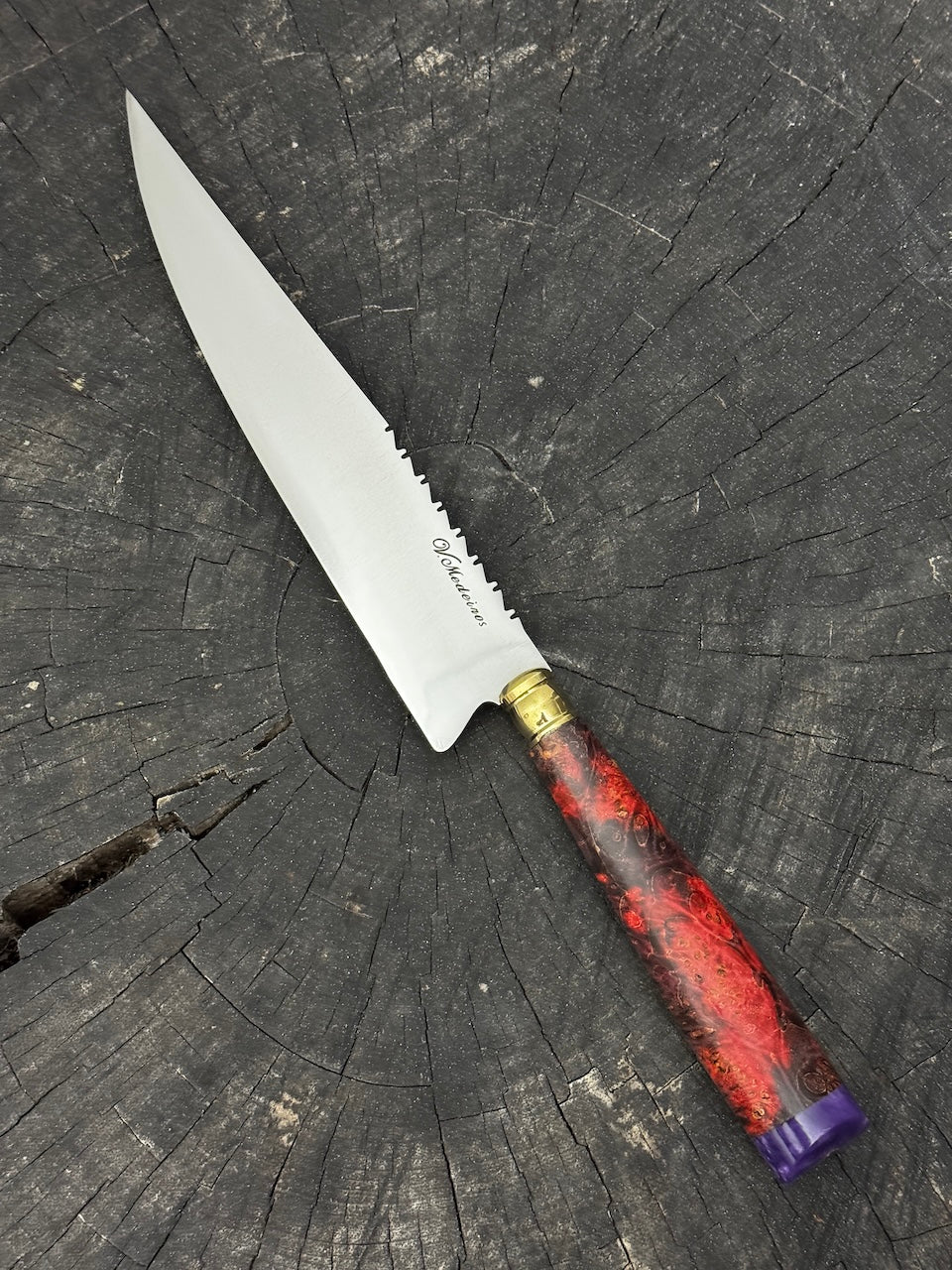 8" Chef Knife, Ostrich Bone &amp; Maple Burl, SS440 - 200mm