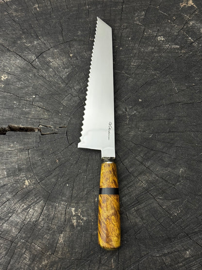 8" Bread &amp; Roast Knife, American Curly Maple, SS420c - 200mm