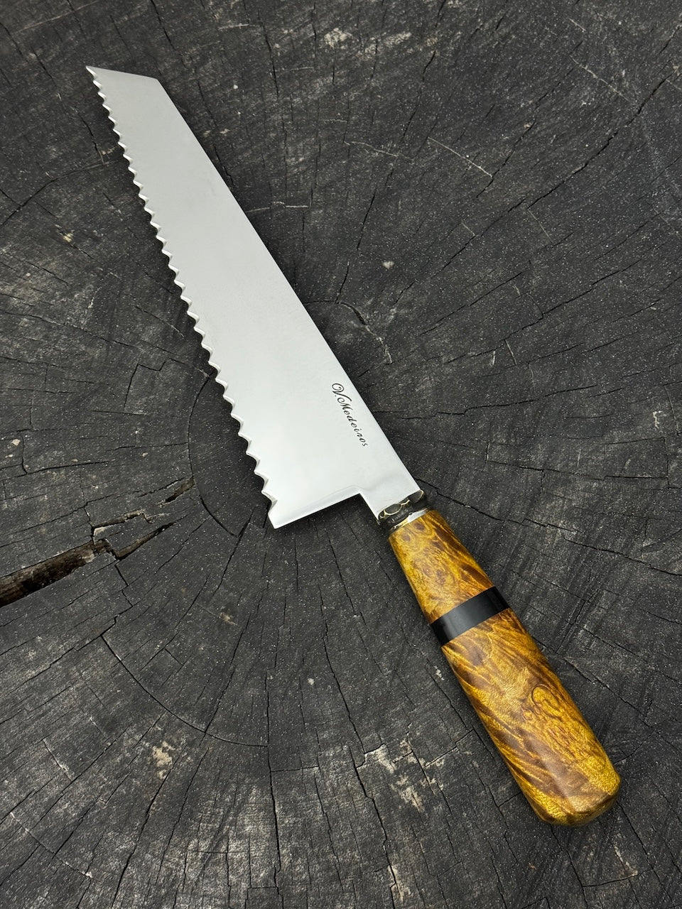 8" Bread &amp; Roast Knife, American Curly Maple, SS420c - 200mm