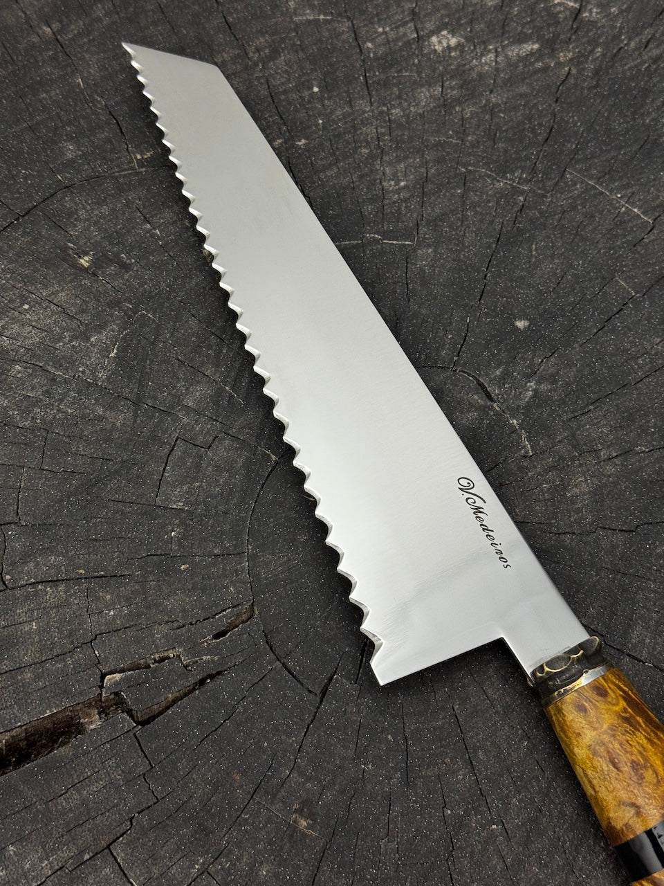 8" Bread &amp; Roast Knife, American Curly Maple, SS420c - 200mm