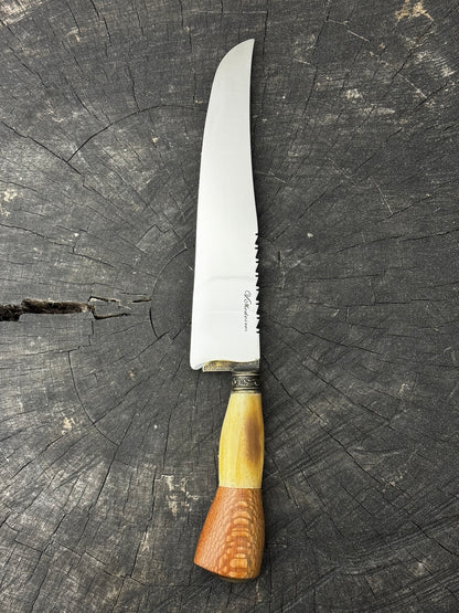 9" Artisan BBQ Knife, Ostrich Bone &amp; Louro Faia Hardwood, SS440 - 230mm