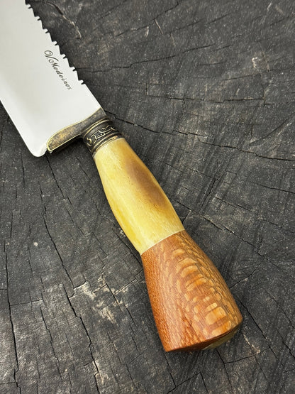 9" Artisan BBQ Knife, Ostrich Bone &amp; Louro Faia Hardwood, SS440 - 230mm