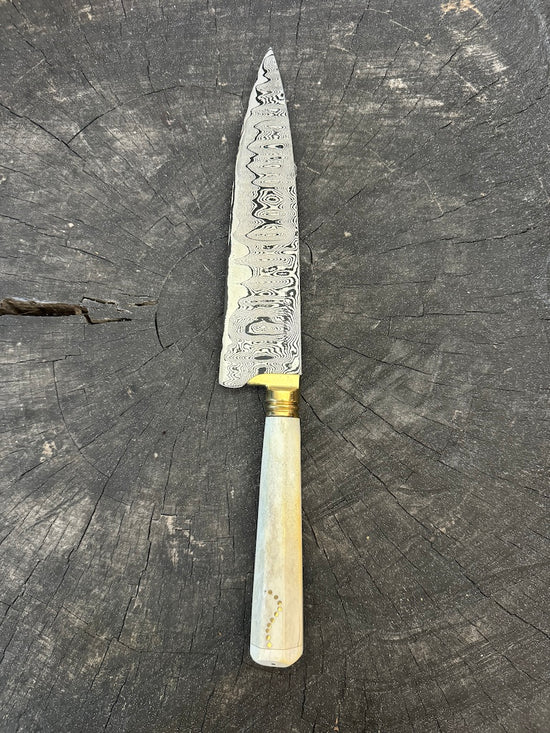 8" Damascus Knife, Deer Antler, CS1095 15n20
