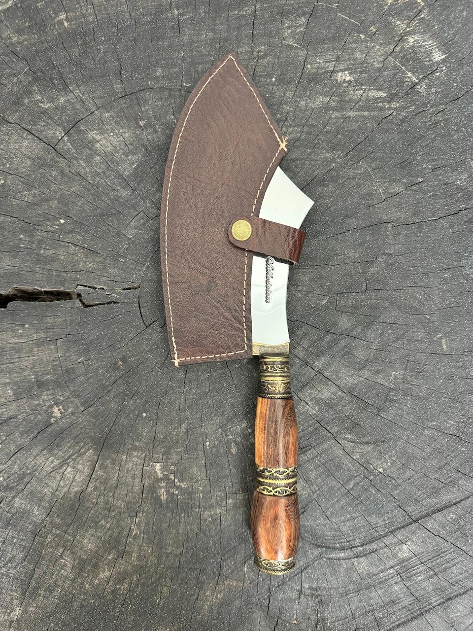 7&quot; Cutelo Wild Cleaver, Jacaranda Hardwood &amp; Nickel Rings, SS440 - 180mm