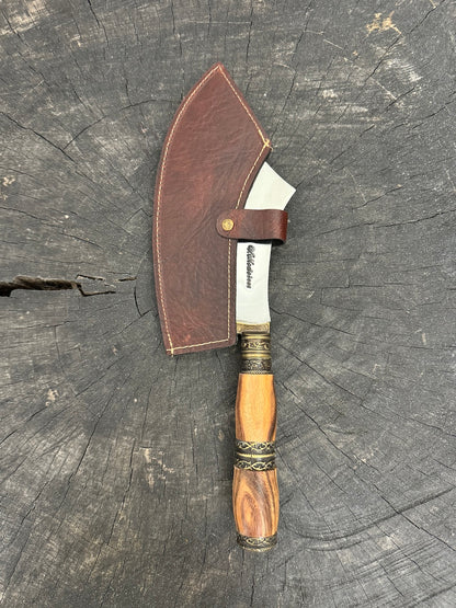 7&quot; Cutelo Wild Cleaver, Jacaranda Hardwood &amp; Nickel Rings, SS440 - 180mm