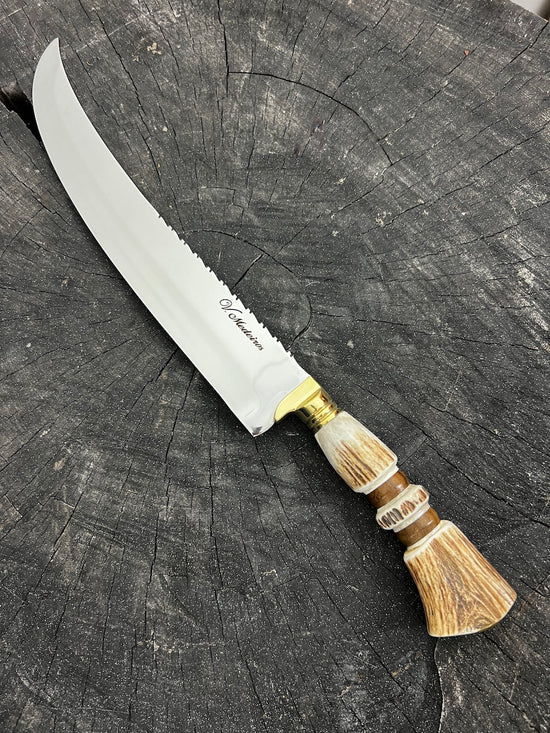 10" Butchers Knife, Deer Antler SS440 - 250mm
