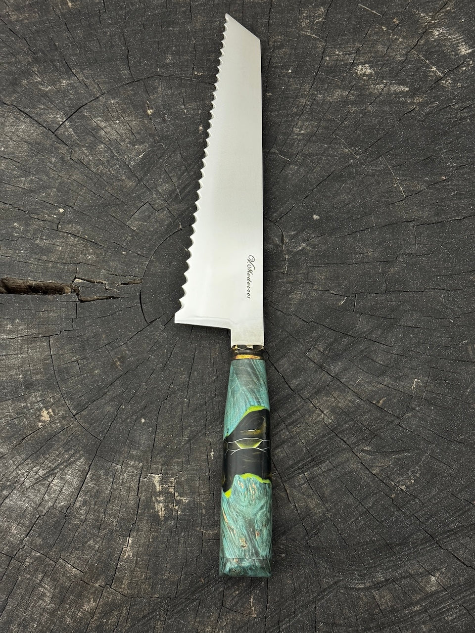 8" Bread &amp; Roast Knife, Glowing Hybrid Maple Burl, SS420c - 200mm