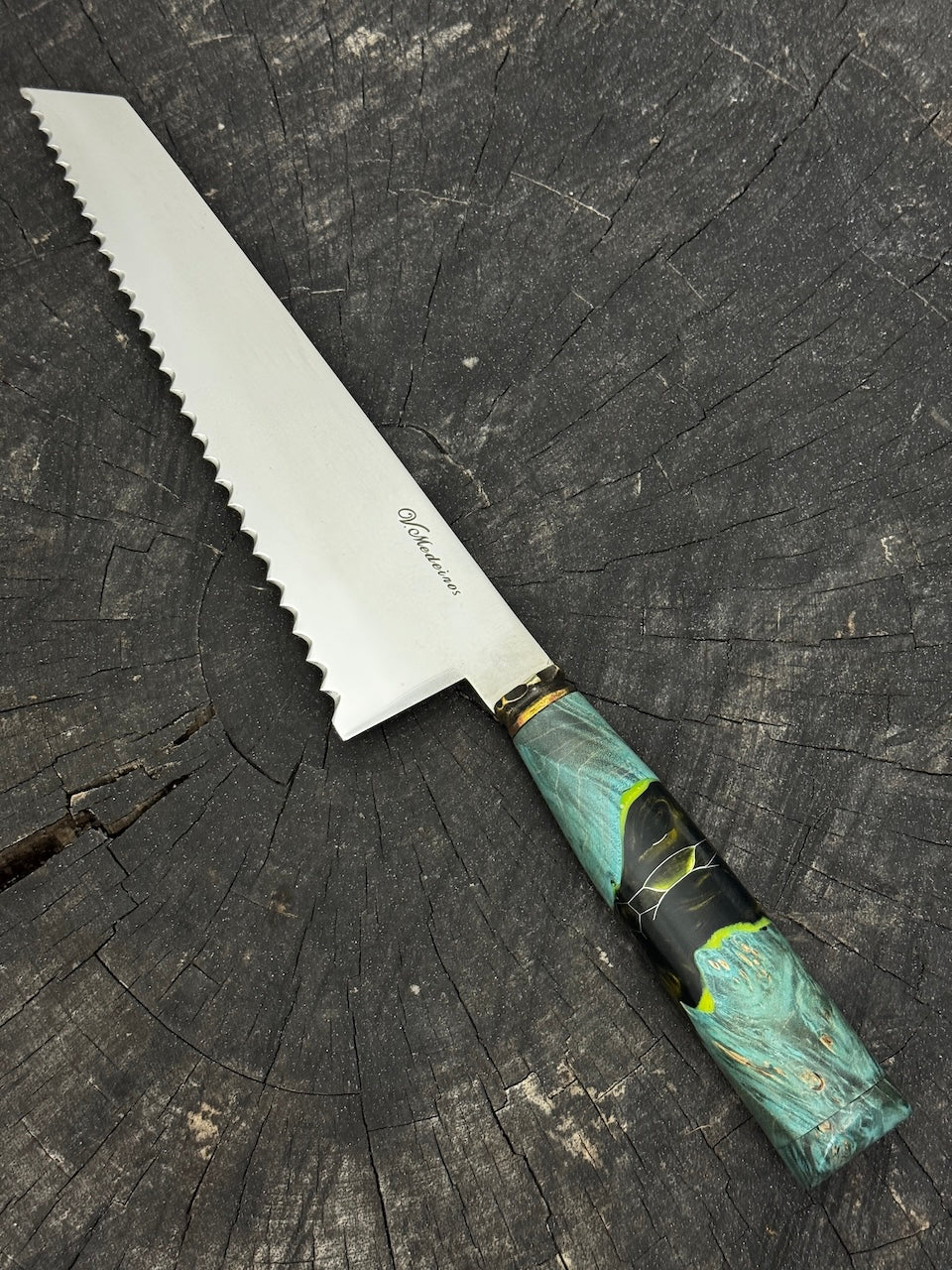 8" Bread &amp; Roast Knife, Glowing Hybrid Maple Burl, SS420c - 200mm