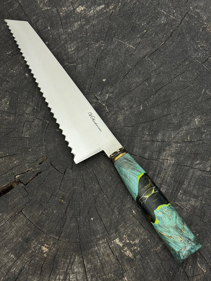 8" Bread &amp; Roast Knife, Glowing Hybrid Maple Burl, SS420c - 200mm