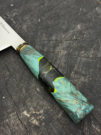 8" Bread &amp; Roast Knife, Glowing Hybrid Maple Burl, SS420c - 200mm