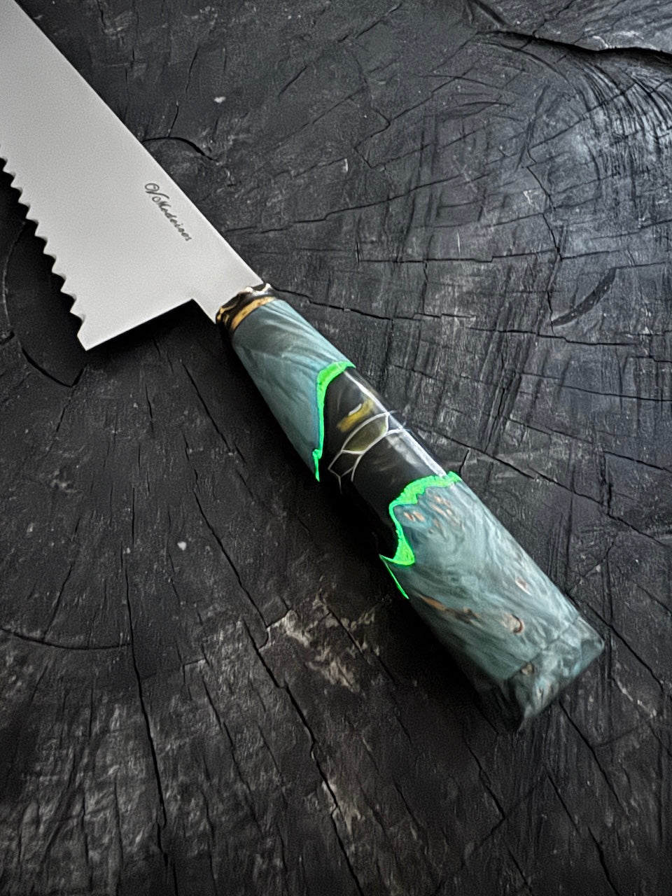 8" Bread &amp; Roast Knife, Glowing Hybrid Maple Burl, SS420c - 200mm