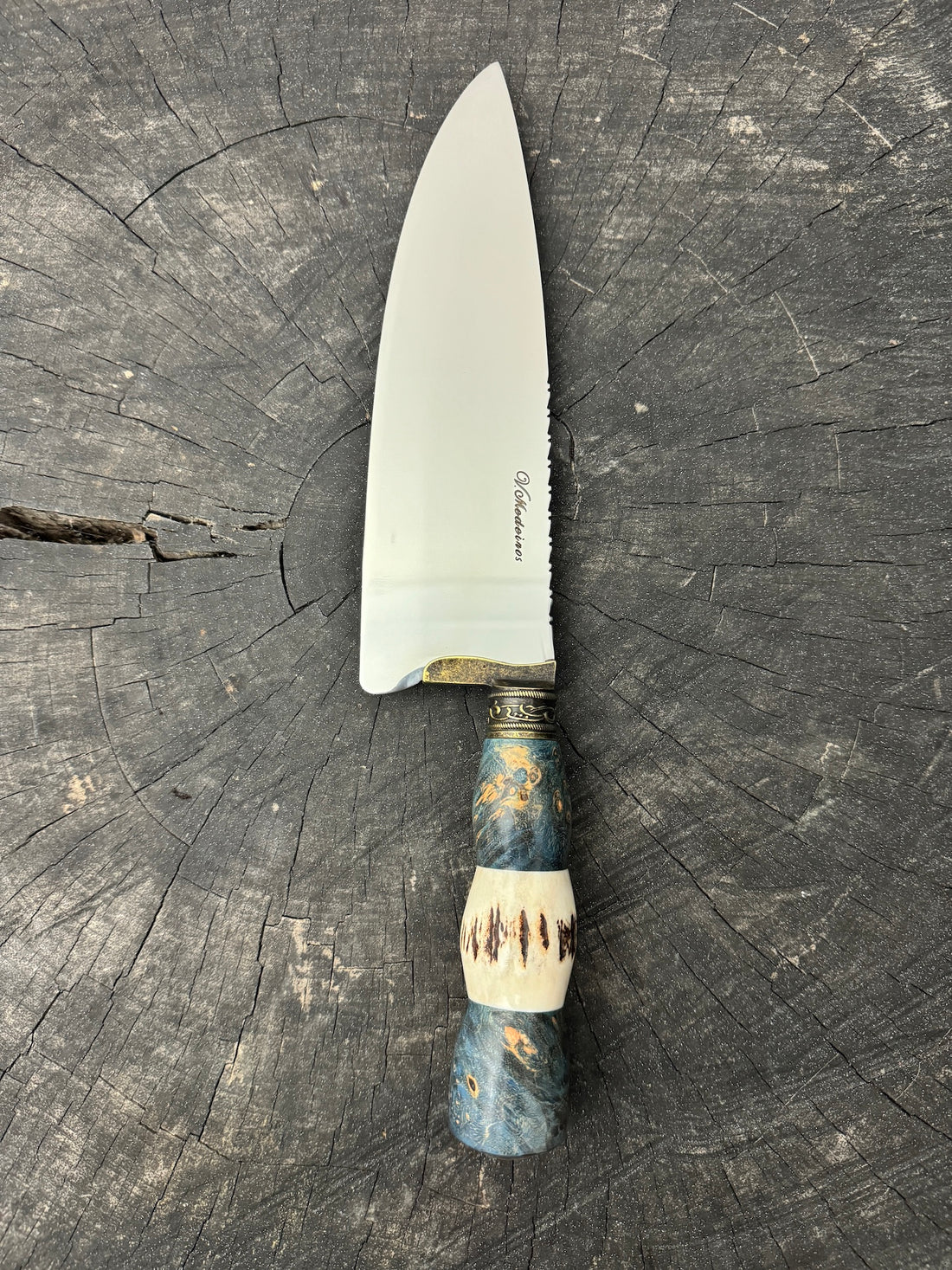 8&quot; Picanha Chef Knife, Maple Burl &amp; Deer Antler, SS440 - 200mm