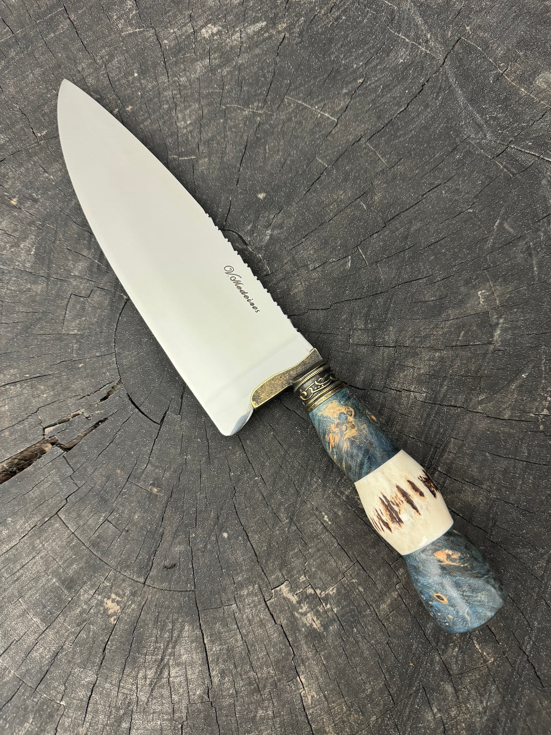 8&quot; Picanha Chef Knife, Maple Burl &amp; Deer Antler, SS440 - 200mm