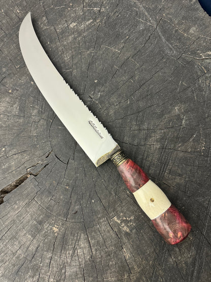 10&quot; Butchers Knife, Maple Burl &amp; Deer Antler, SS440 - 250mm