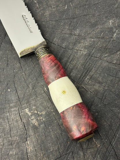 10&quot; Butchers Knife, Maple Burl &amp; Deer Antler, SS440 - 250mm
