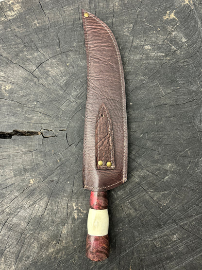 10&quot; Butchers Knife, Maple Burl &amp; Deer Antler, SS440 - 250mm