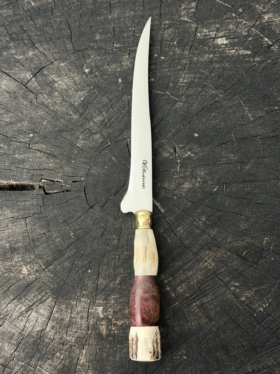 8" Boning Knife, Deer Antler &amp; Maple Burl, SS420 - 200mm