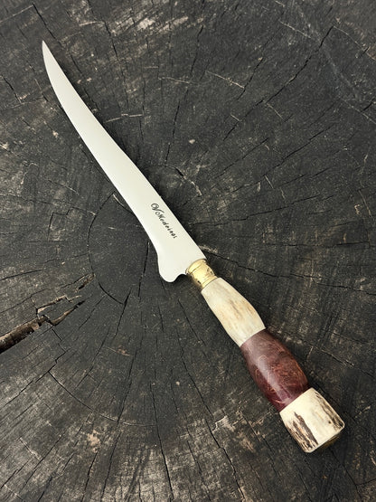 8" Boning Knife, Deer Antler &amp; Maple Burl, SS420 - 200mm