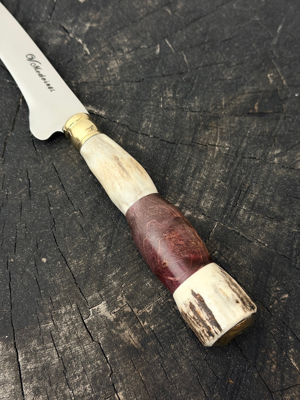 8" Boning Knife, Deer Antler &amp; Maple Burl, SS420 - 200mm