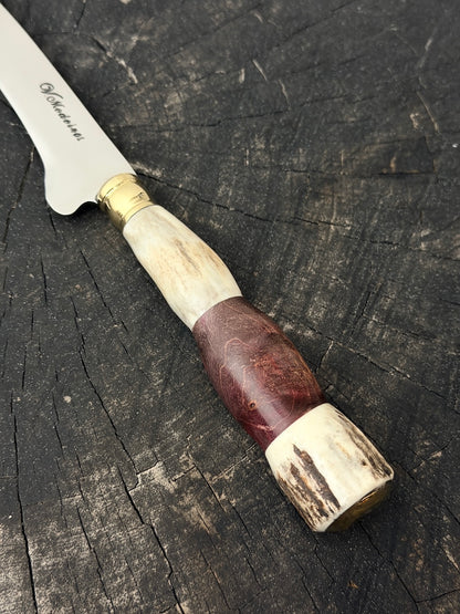 8" Boning Knife, Deer Antler &amp; Maple Burl, SS420 - 200mm