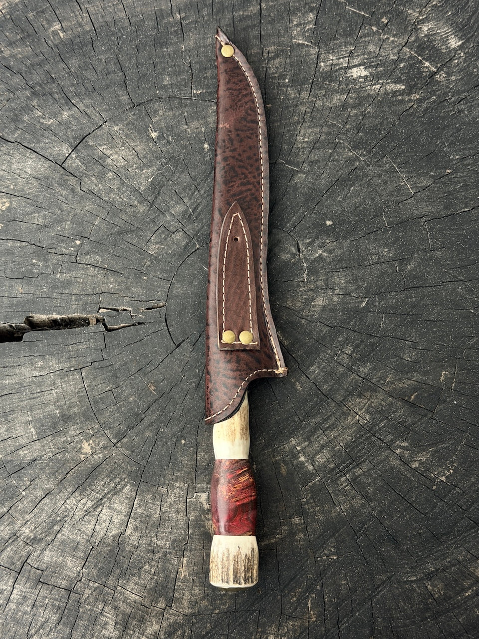 8" Boning Knife, Deer Antler &amp; Maple Burl, SS420 - 200mm