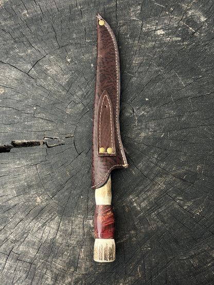8" Boning Knife, Deer Antler &amp; Maple Burl, SS420 - 200mm
