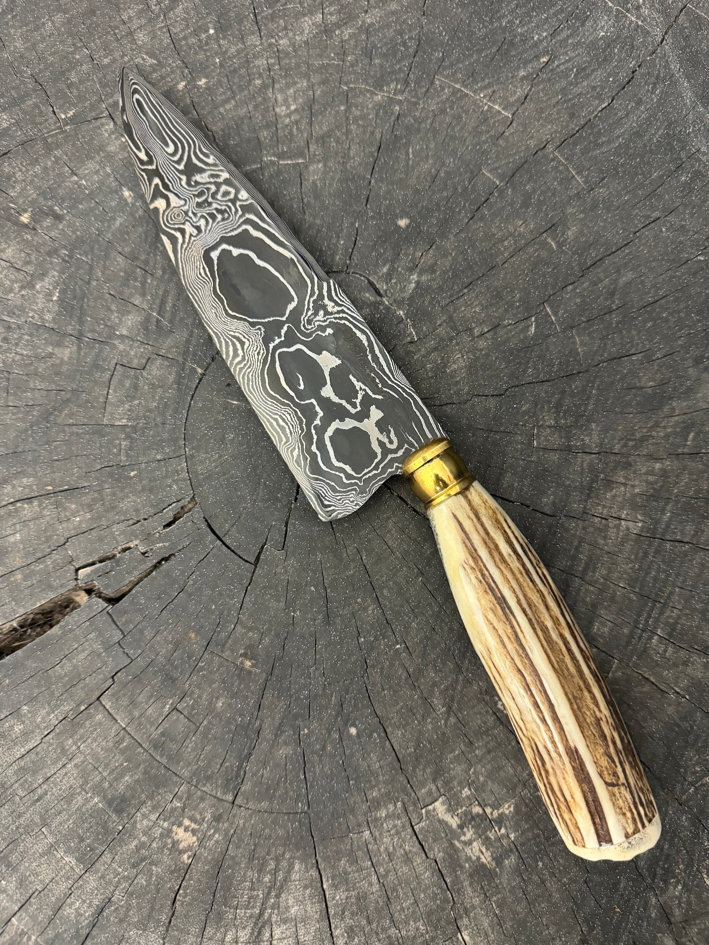 6.5&quot; Damascus Knife, Deer Antler, CS1095 15n20 - 165mm