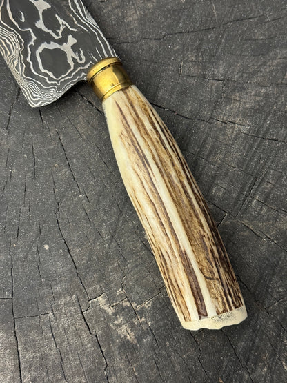 6.5&quot; Damascus Knife, Deer Antler, CS1095 15n20 - 165mm