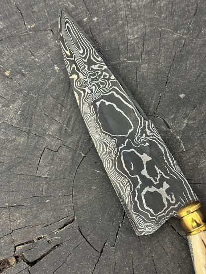6.5&quot; Damascus Knife, Deer Antler, CS1095 15n20 - 165mm