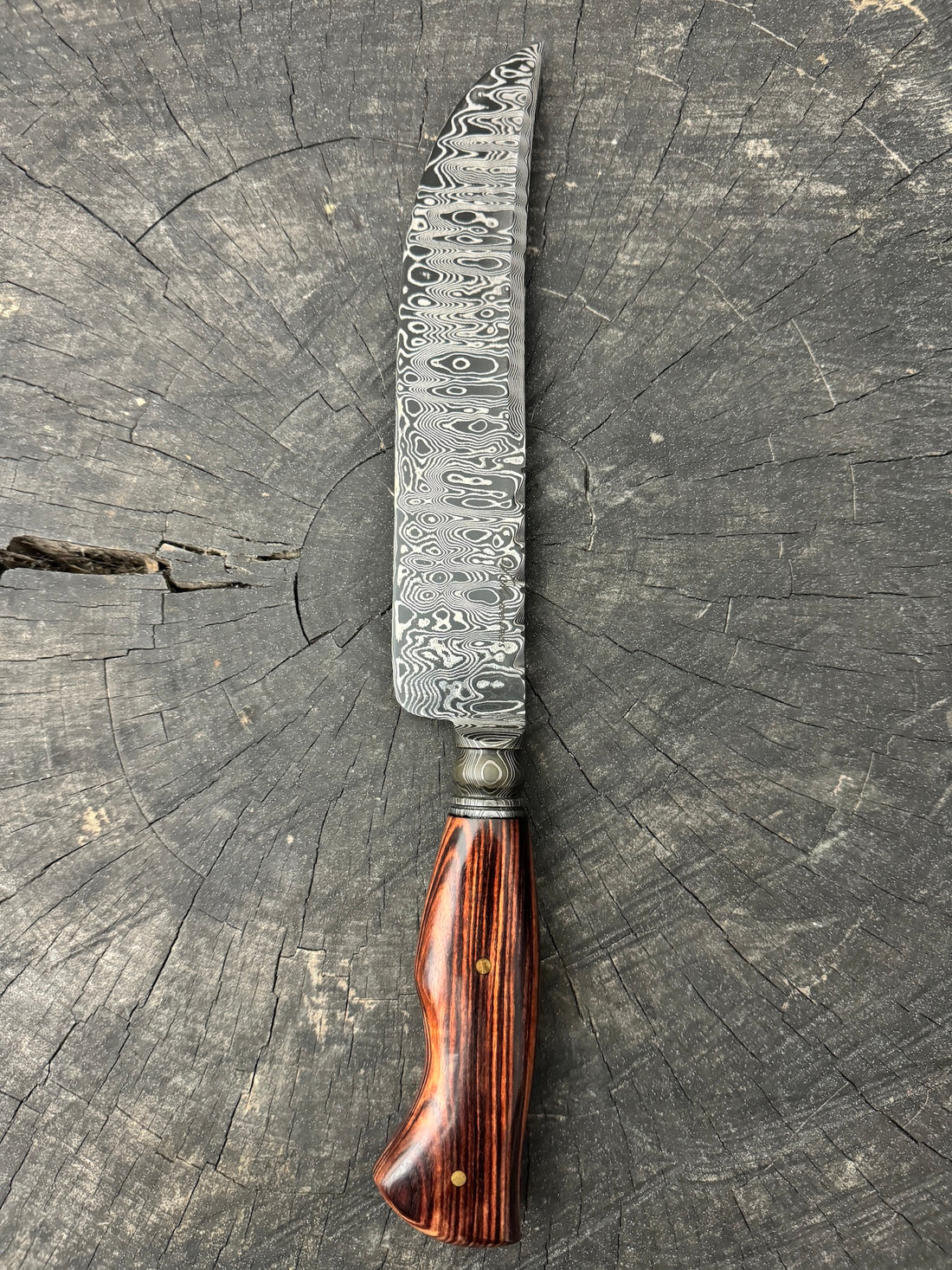 8.5&quot; Damascus Butcher Knife, Integral Bolster, Native Hardwood, 200 Layers CS1095 15n20