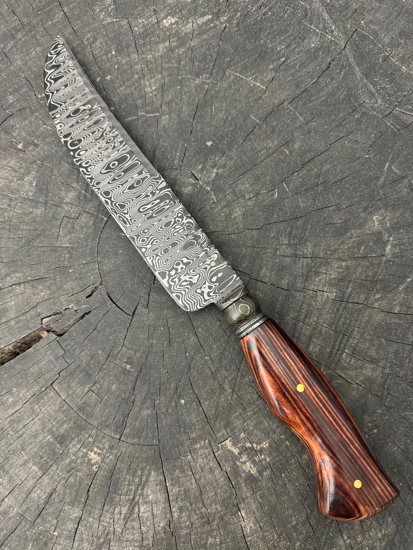 8.5&quot; Damascus Butcher Knife, Integral Bolster, Native Hardwood, 200 Layers CS1095 15n20