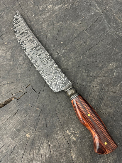 8.5&quot; Damascus Butcher Knife, Integral Bolster, Native Hardwood, 200 Layers CS1095 15n20