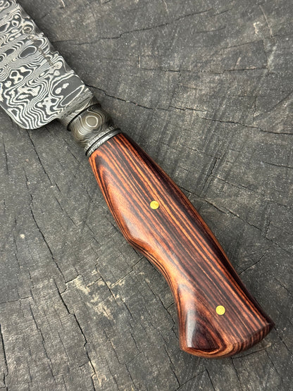 8.5&quot; Damascus Butcher Knife, Integral Bolster, Native Hardwood, 200 Layers CS1095 15n20