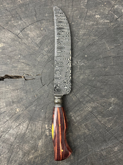8.5&quot; Damascus Butcher Knife, Integral Bolster, Native Hardwood, 200 Layers CS1095 15n20