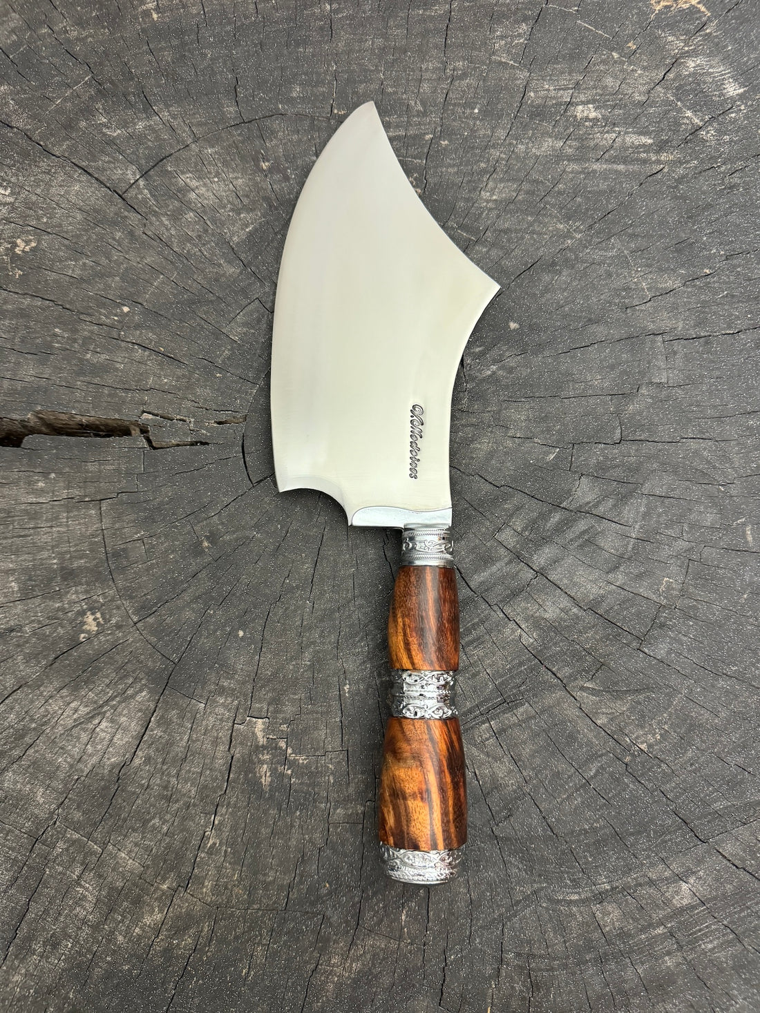 7&quot; Cutelo Wild Cleaver, Jacaranda Hardwood &amp; Nickel Rings, SS440 - 180mm