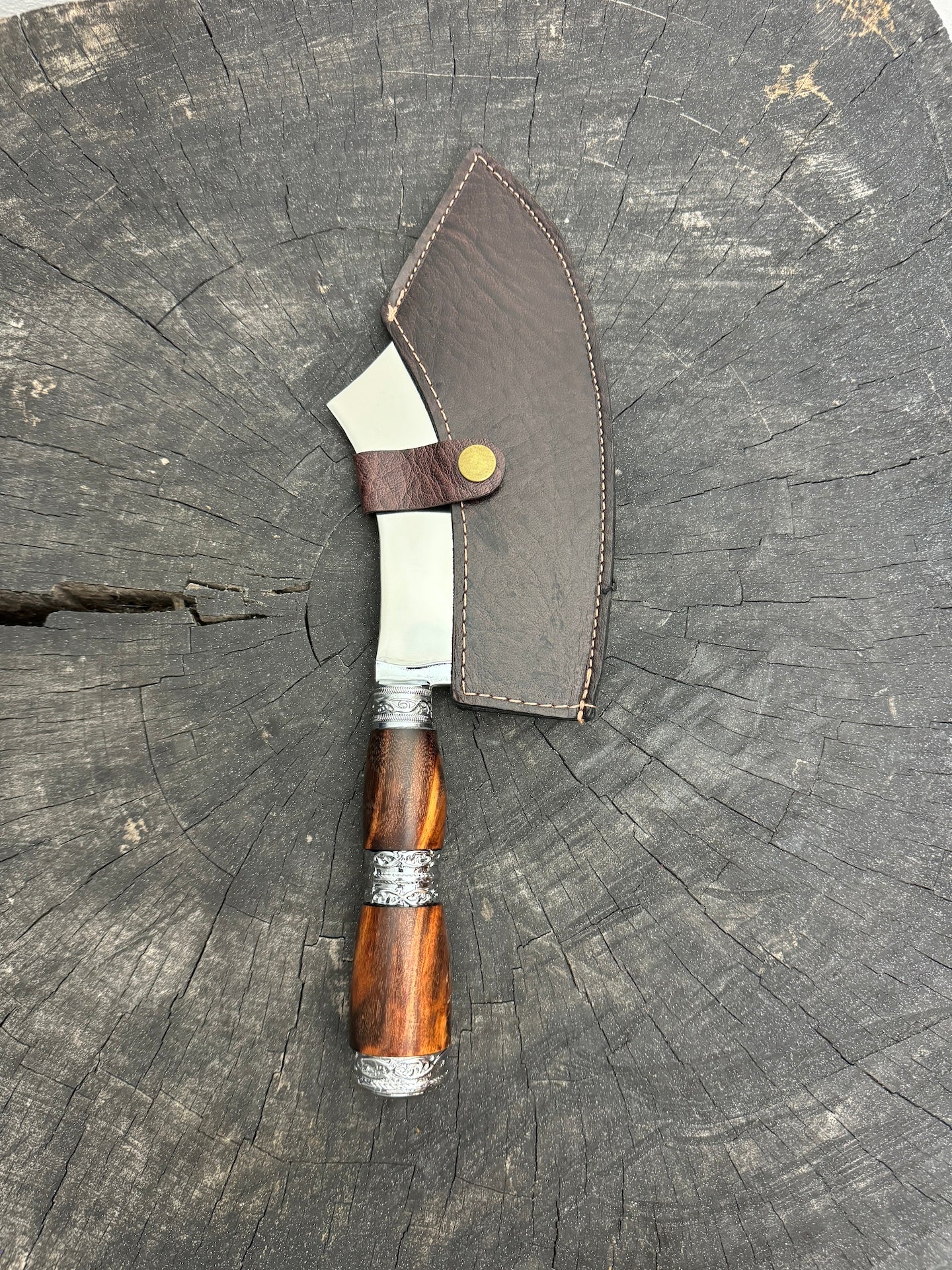 7&quot; Cutelo Wild Cleaver, Jacaranda Hardwood &amp; Nickel Rings, SS440 - 180mm